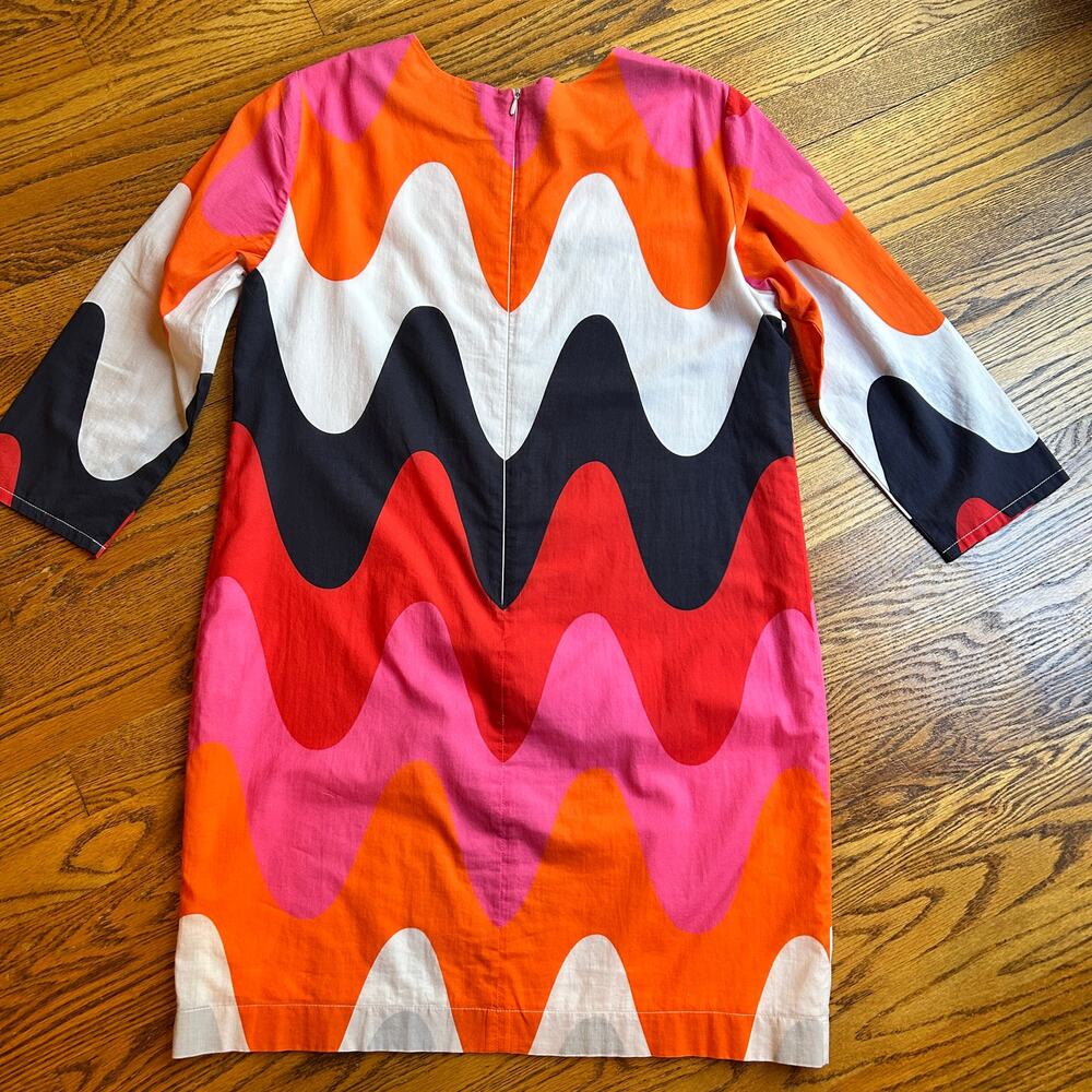 Vilagallo Wave Print Color Block Orange Pink Black Navy Cotton Dress EU 44 US 12